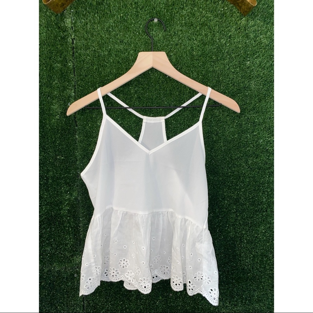 White Spaghetti Strap Top - Eyelet Bottom
